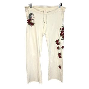 Y2K lucky brand L-XL sweatpants Lady Head Hispanic embroidery rose tattoo indie